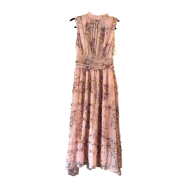 NWT Lulus Eden Floral Tiered Ruffle Dress Light Pink Midi Size S Garden Fairy - Picture 3 of 9